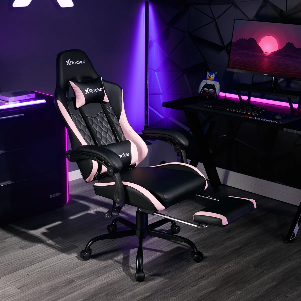 X Rocker Apex PC Gaming Chair with Massage Function and Footrest, Red