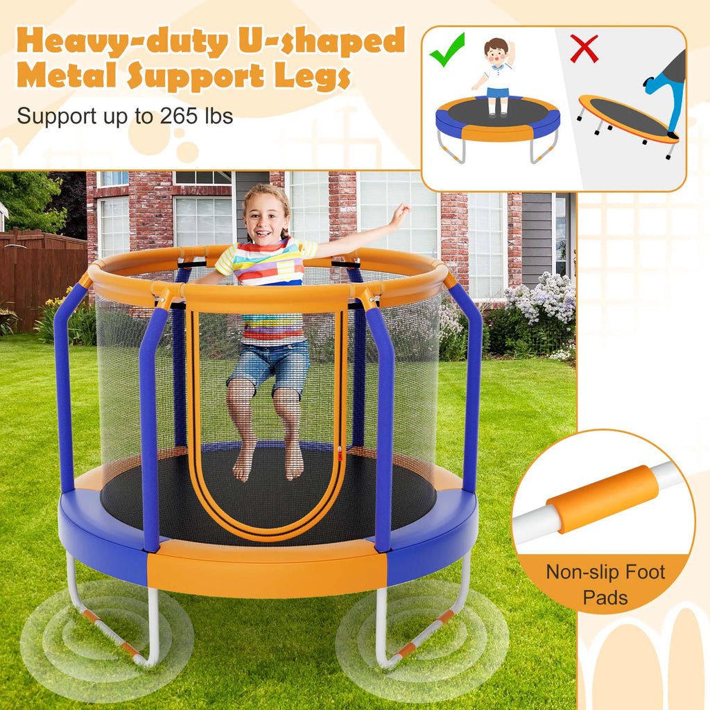 Costway Mini Trampoline with Enclosure for Kids, Blue/Yellow, 48.00" x 48.00" x 39.50"