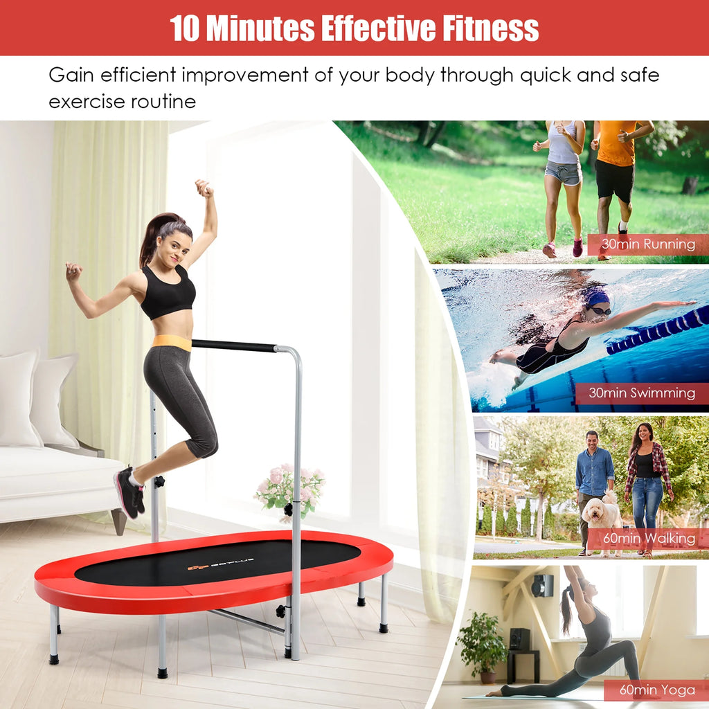 Goplus Adjustable Handrail Foldable Trampoline, Blue, 59.50" x 35.50" x 52.00"