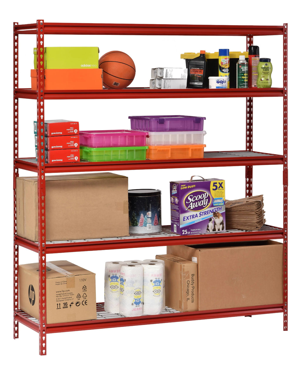 Muscle Rack Red 60"W x 24"D x 72"H 5-Shelf Steel Shelf Unit