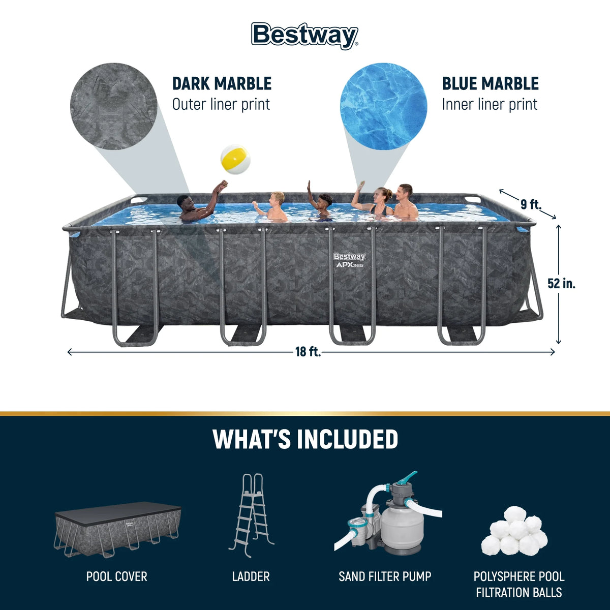 Piscine hors-sol rectangulaire Bestway APX 365 de 31 pi 4 po x 16 pi x 52 po