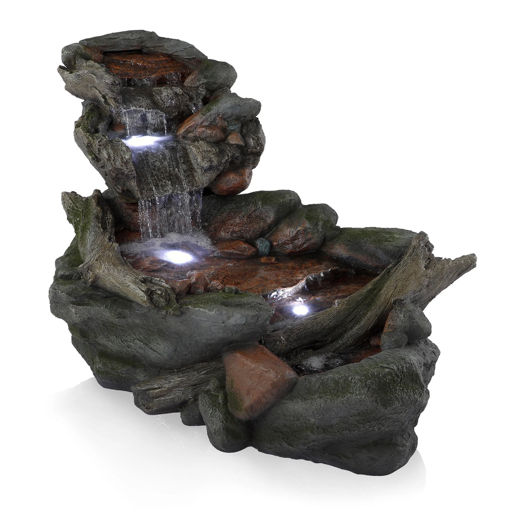 Fontaine de sol en polystone à cascade avec éclairage Alpine Corporation, 59 po x 16 po x 20 po, marron