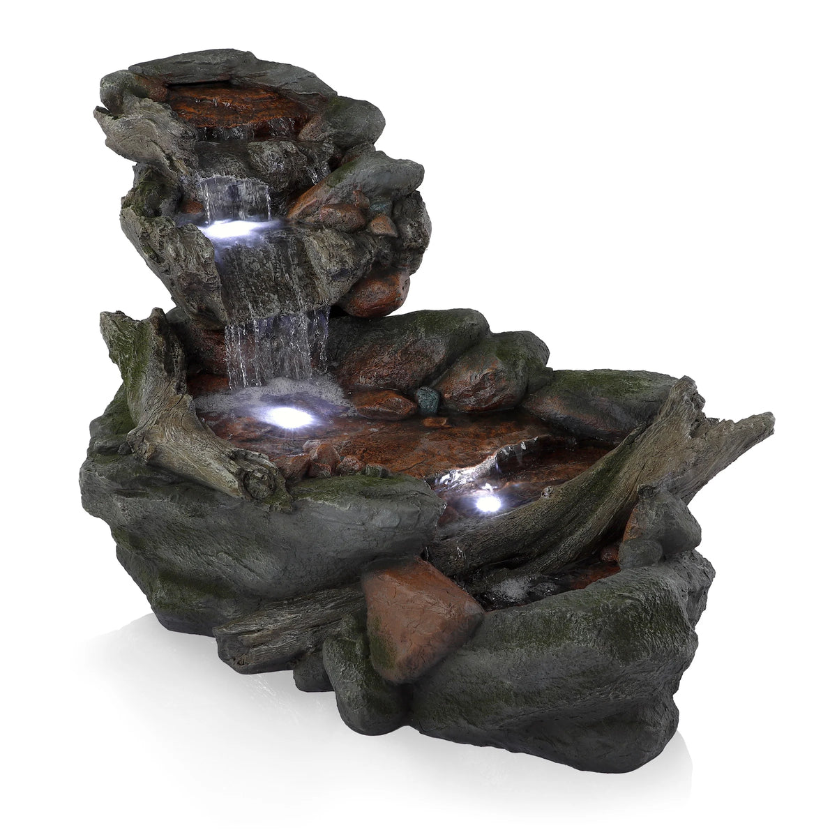 Fontaine de sol en polystone à cascade avec éclairage Alpine Corporation, 59 po x 16 po x 20 po, marron