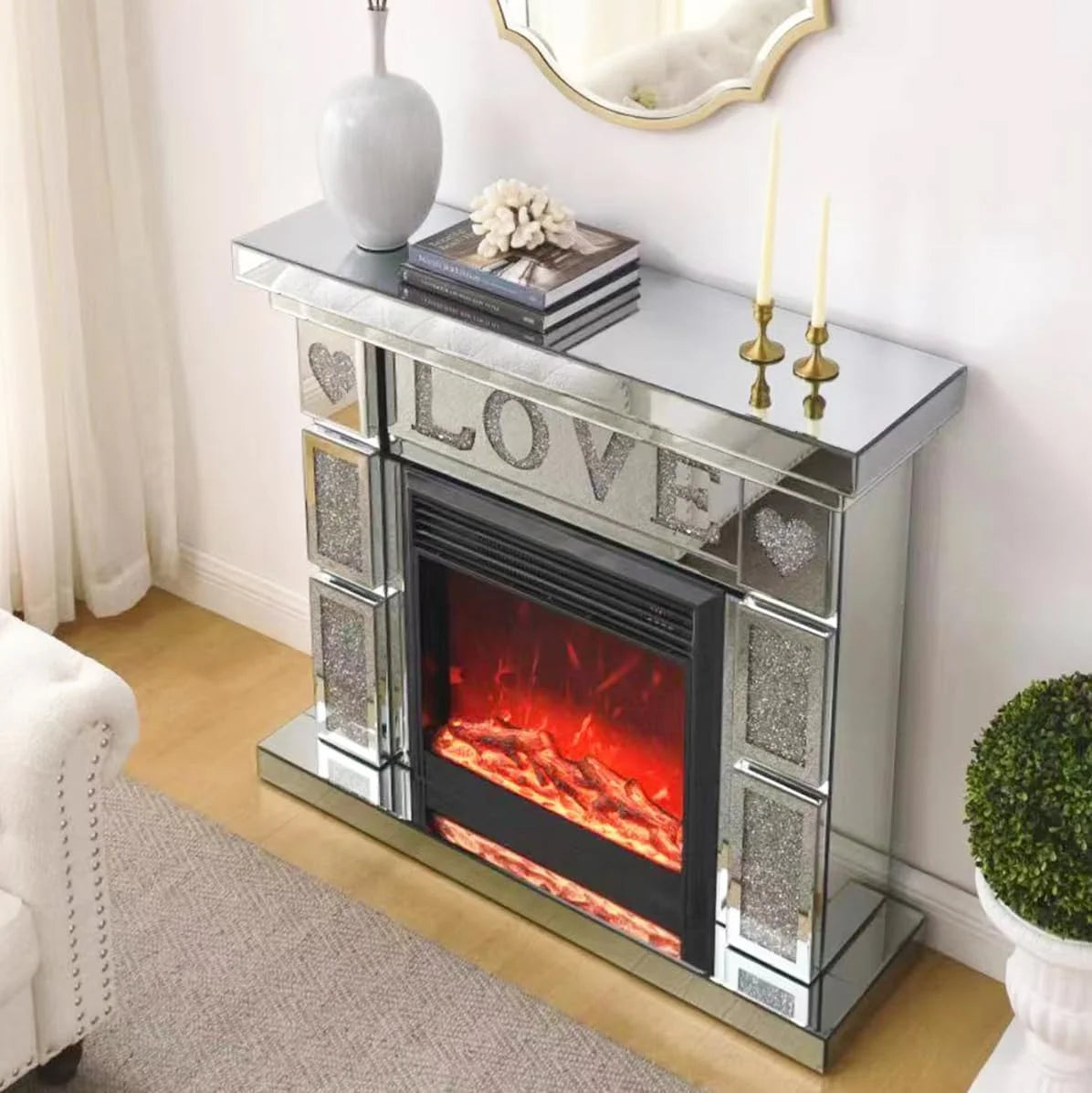 IKIFLY 47.24L x 41.33 H Mirrored Electric Fireplace