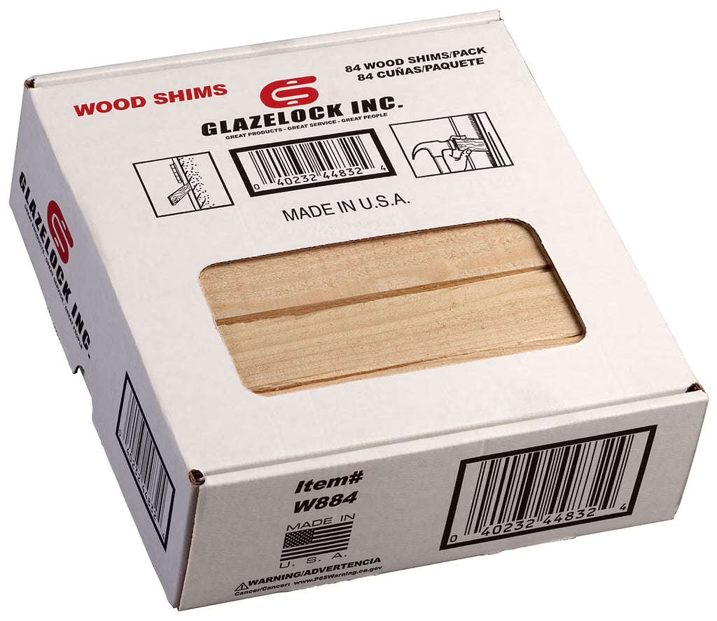 Glazelock WS02 8" x 1-1/4" x 3/8" Natural Pine Wood Shims 10 x 84pk Retail box