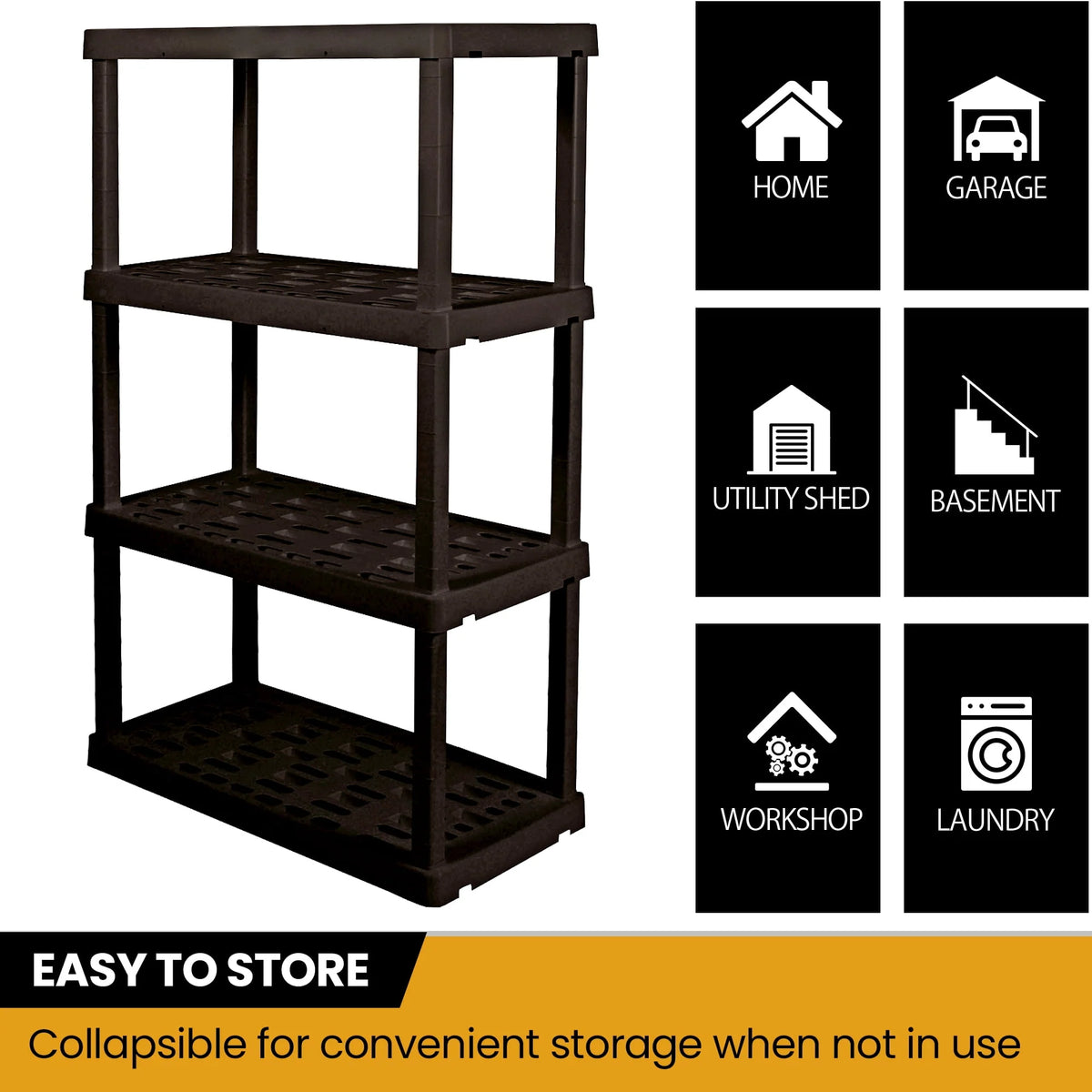 Hyper Tough Large 4-Tier Plastic Storage Unit, W36 x D18 x H56" Interlocking Multipurpose Home Storage Racks Organizer, Black