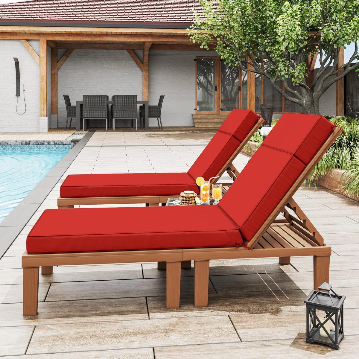 Kimunuk Outdoor Chaise Lounge Cushions set of 2, 80" x 26" x 4" Waterproof Pool Beach Recliner Replacement Cushions with Ties, Navy