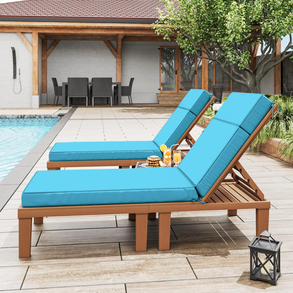 Kimunuk Outdoor Chaise Lounge Cushions set of 2, 80" x 26" x 4" Waterproof Pool Beach Recliner Replacement Cushions with Ties, Navy