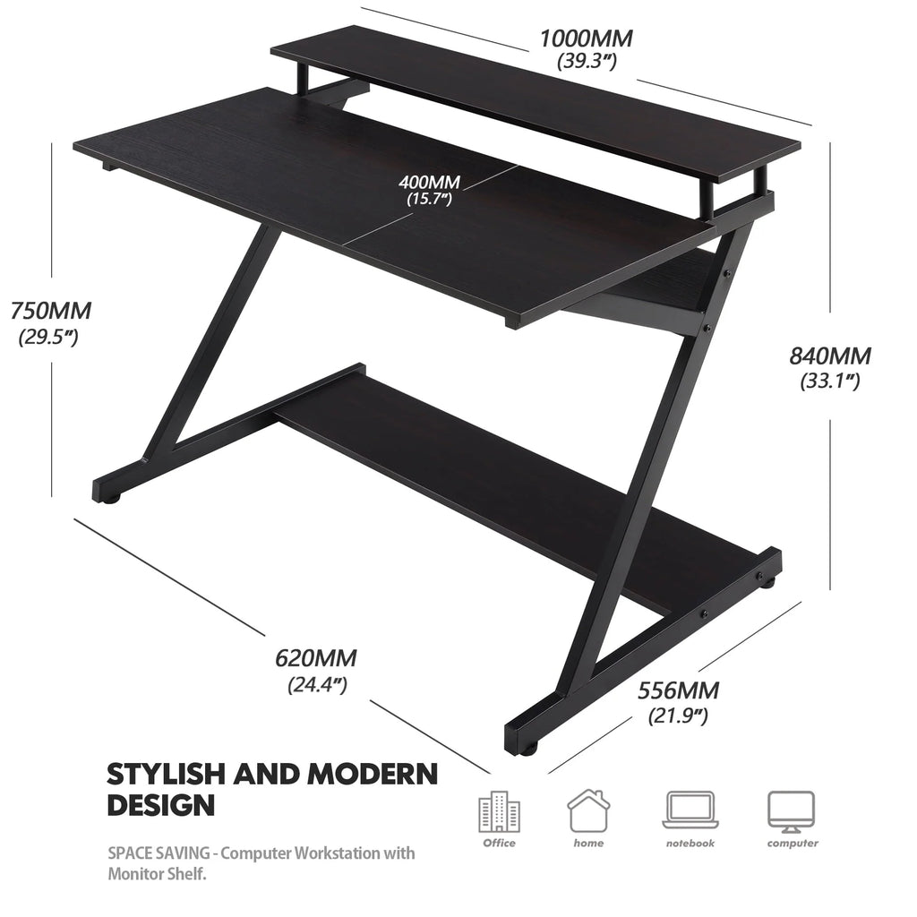 FITUEYES 39.4" x 21.9" x 33.1" Metal Portable Computer Desk, Black