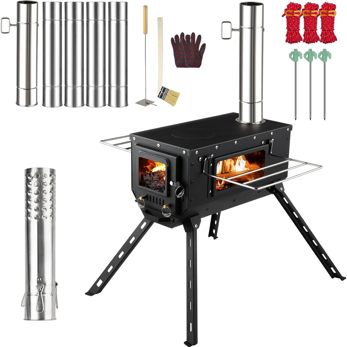 Hot Tent Stove Wood Stove, Small Wood Stove for Outdoor Heating and Cooking, Ice Fishing, Hunting