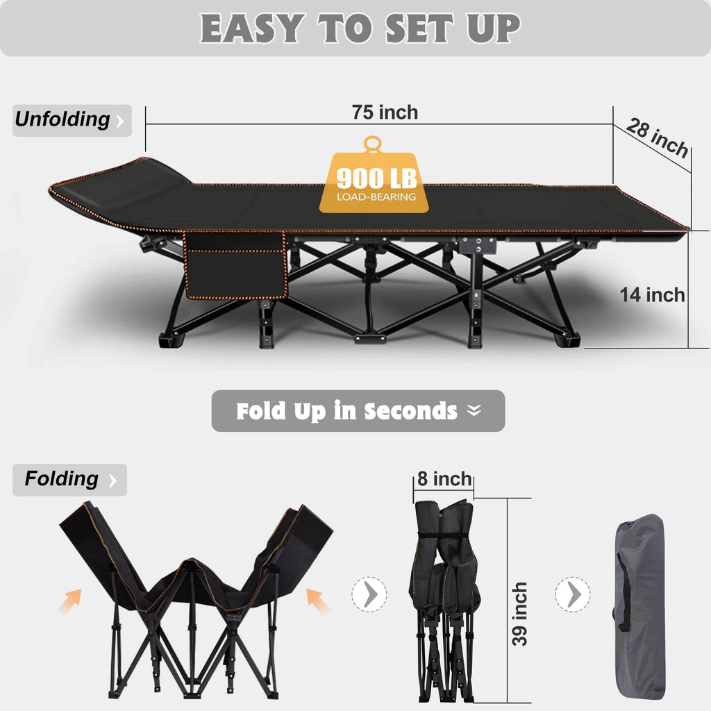 MOPHOTO Adults Folding Camping Cot, Oxford Folding Cot Portable Outdoor Military Sleeping Bed, Camping Cot with Mattress&Carry Bag, 75" x 28"x 14"
