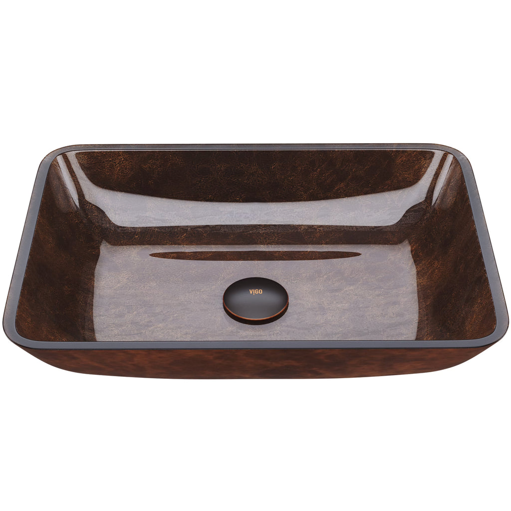 VIGO Donatello Artistic Rubywood Glass 18 in. L x 13 in. W x 4 in. H Rectangular Vessel Bathroom Sink