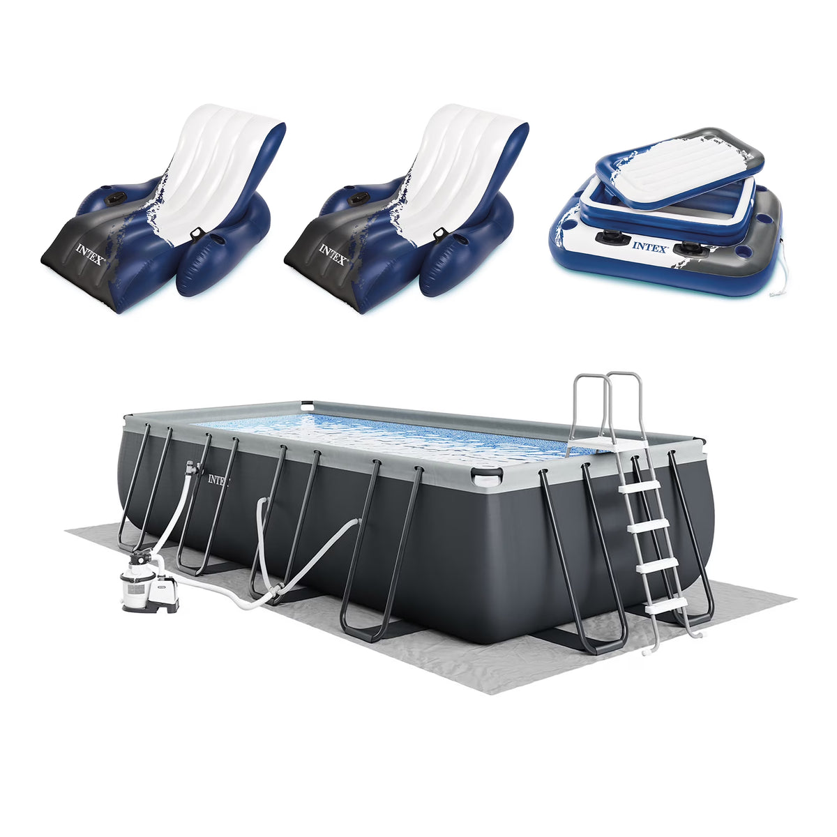 Piscine hors-sol INTEX Ultra XTR 5,49 m x 2,74 m x 1,32 m, bouées (lot de 2) et glacière gonflable