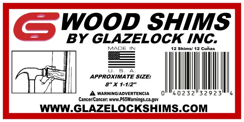 Glazelock WS02 8" x 1-1/4" x 3/8" Natural Pine Wood Shims 10 x 84pk Retail box