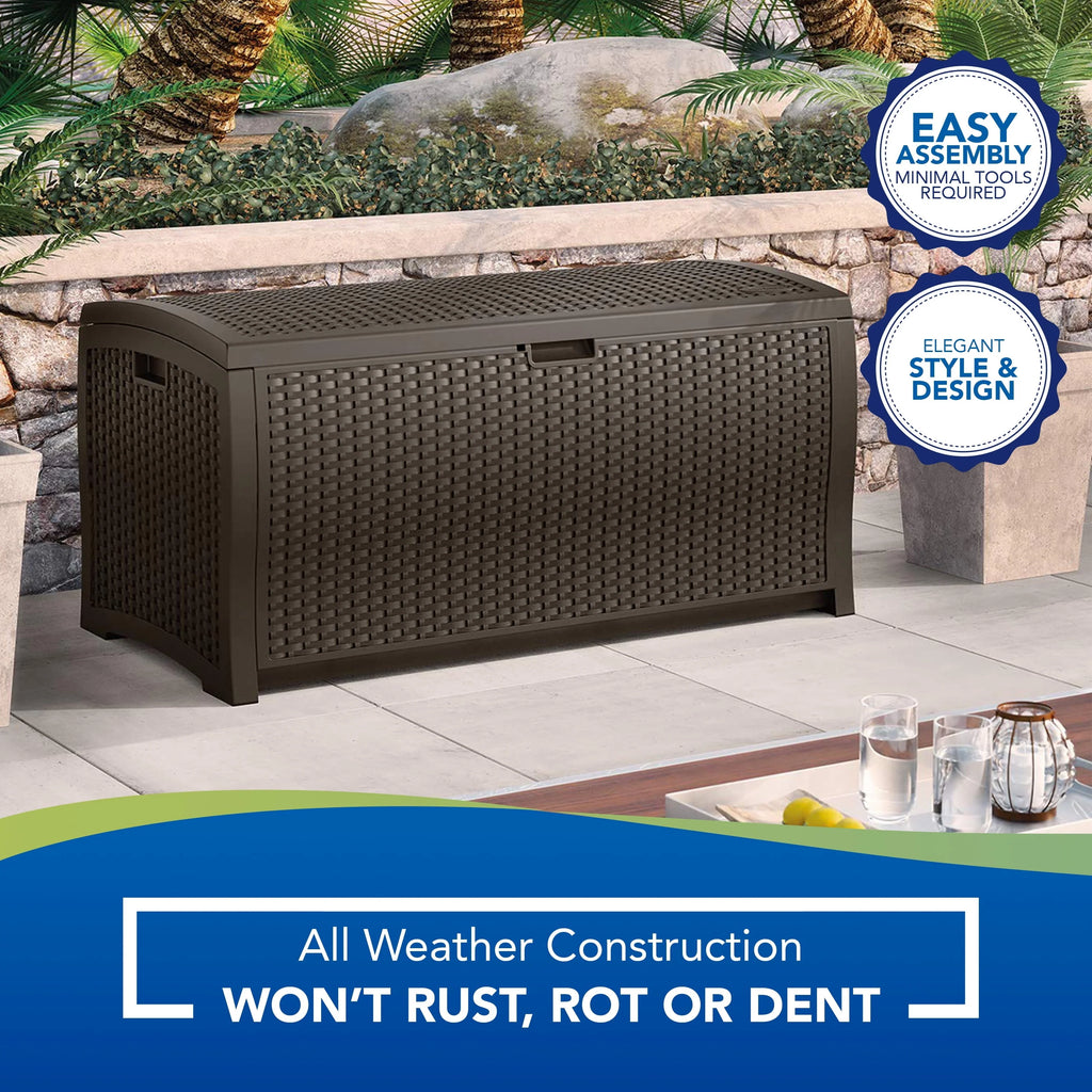 Coffre de rangement en résine Suncast de 99 gallons - Brun moka - DBW9200 - 52 po P x 27,5 po H x 27,6 po L
