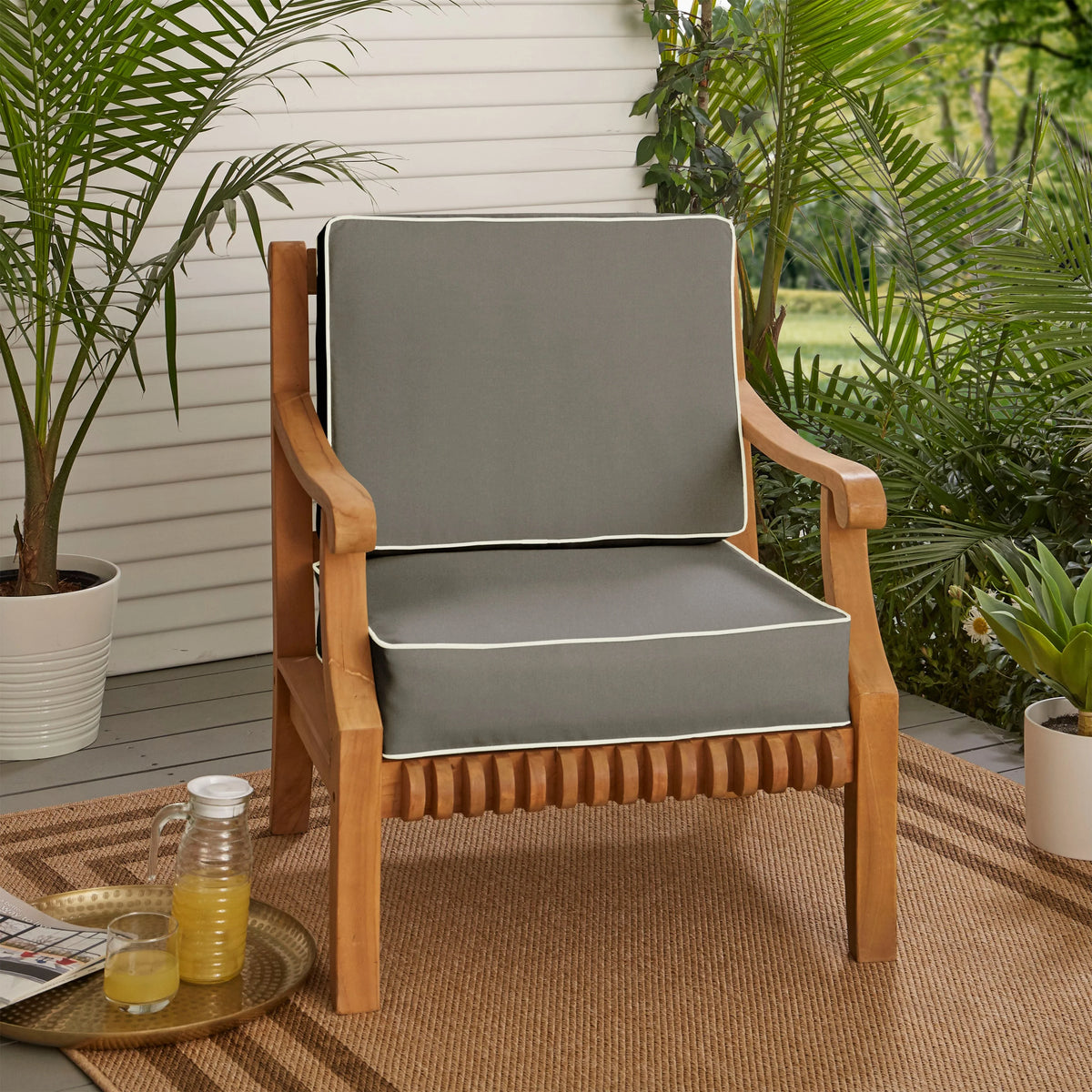 Mozaic Company Sunbrella Indoor/ Outdoor Corded Chair Cushion Set - 22" x 22" x 4" Canvas Spa