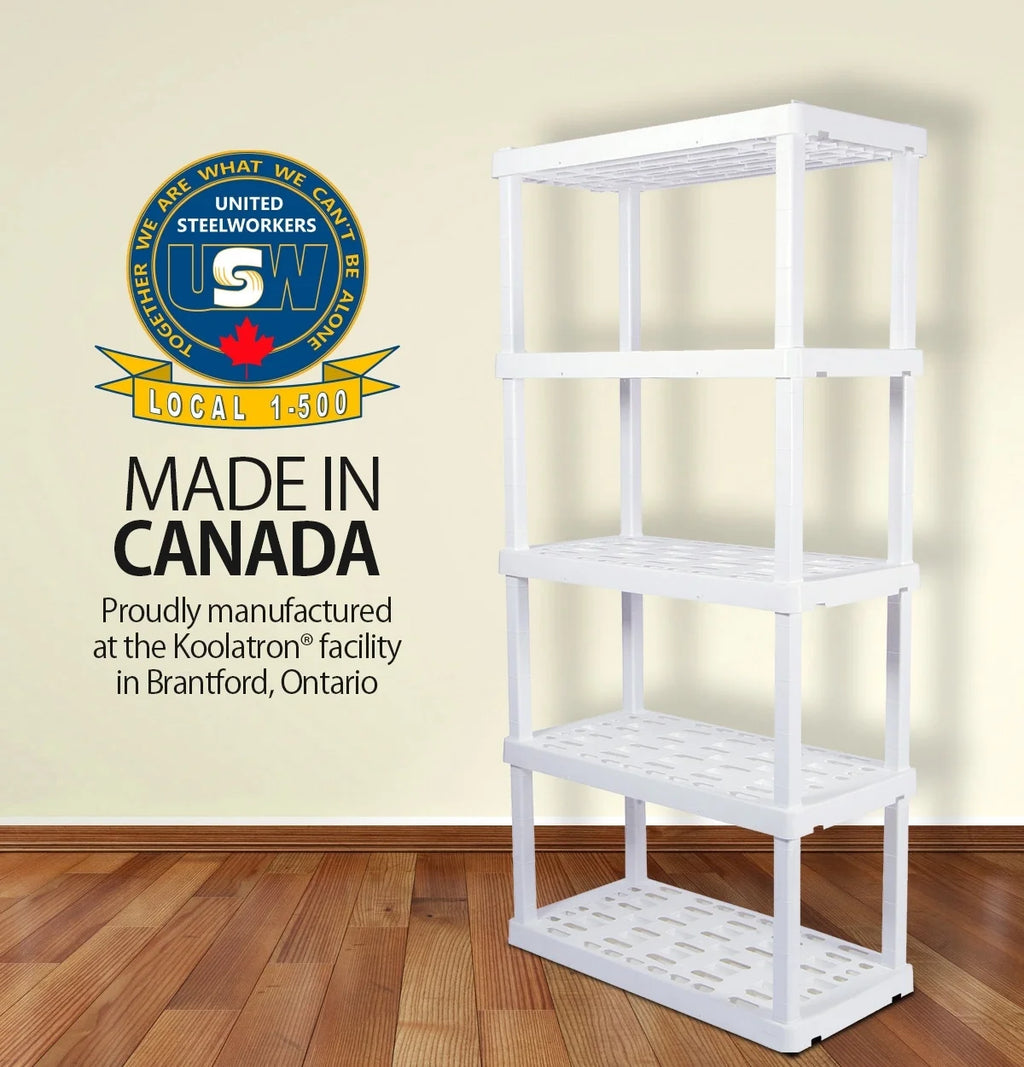 Oskar Plastic Storage Shelves 5-Tier Garage Organizer 74"H x 36"W x 18"D, White 750lb Capacity