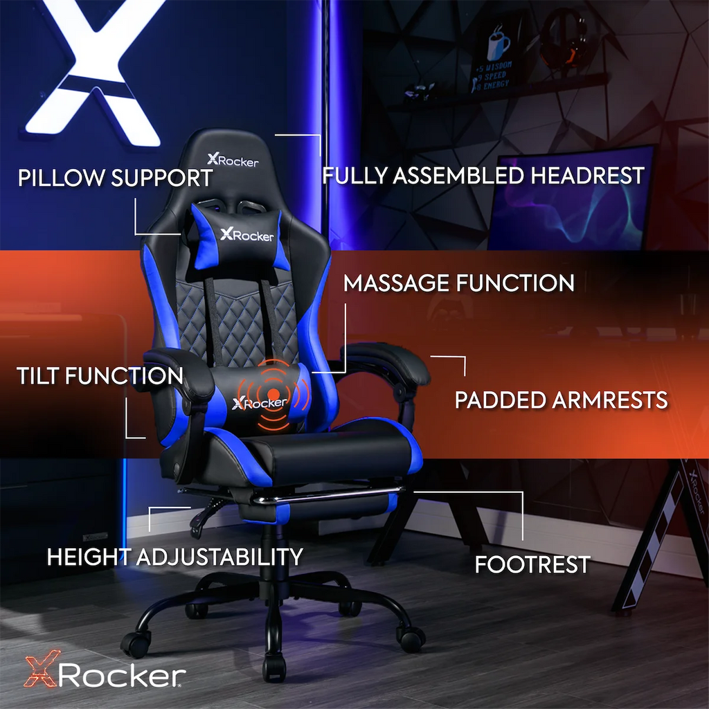 X Rocker Apex PC Gaming Chair with Massage Function and Footrest, Red