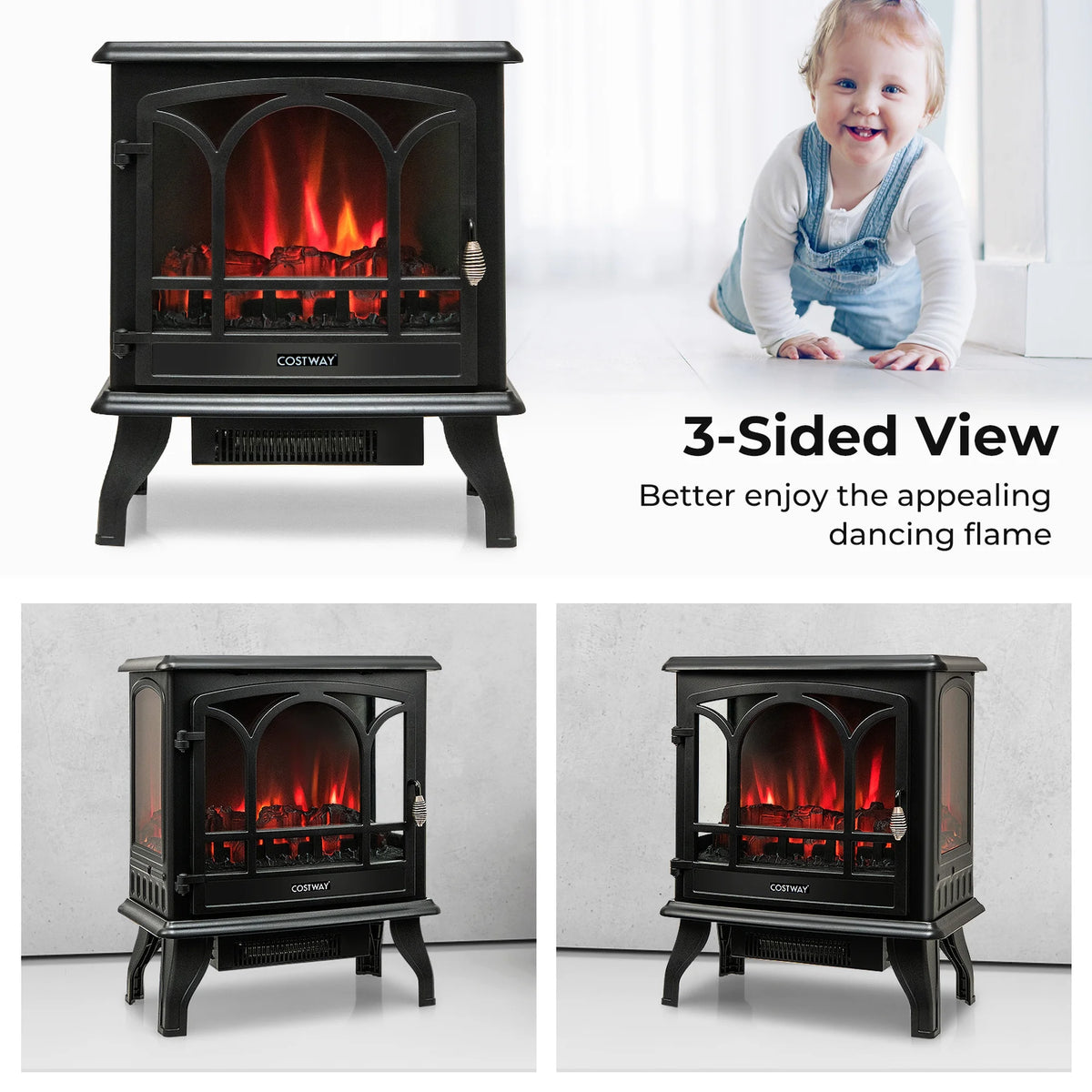 Costway 20'' x 23'' Freestanding 1400W Electric Indoor Fireplace