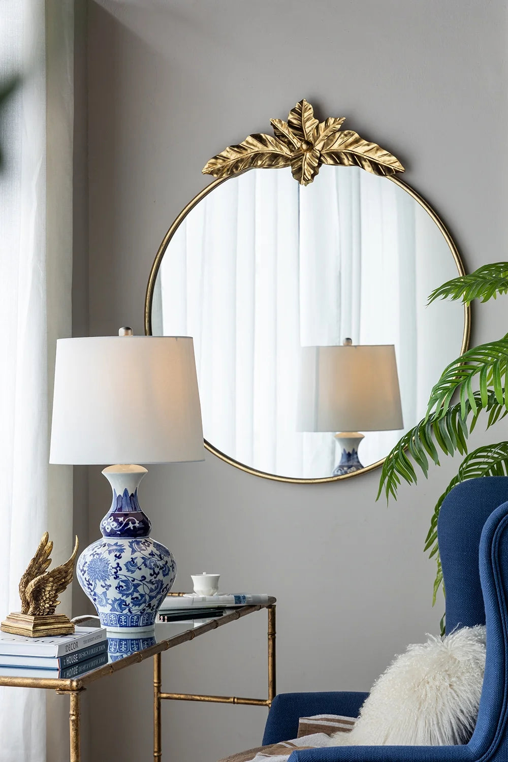 A&B Home Arched Gold Wall Mirror with Leaf Accent 39.6" x 2" x 35"