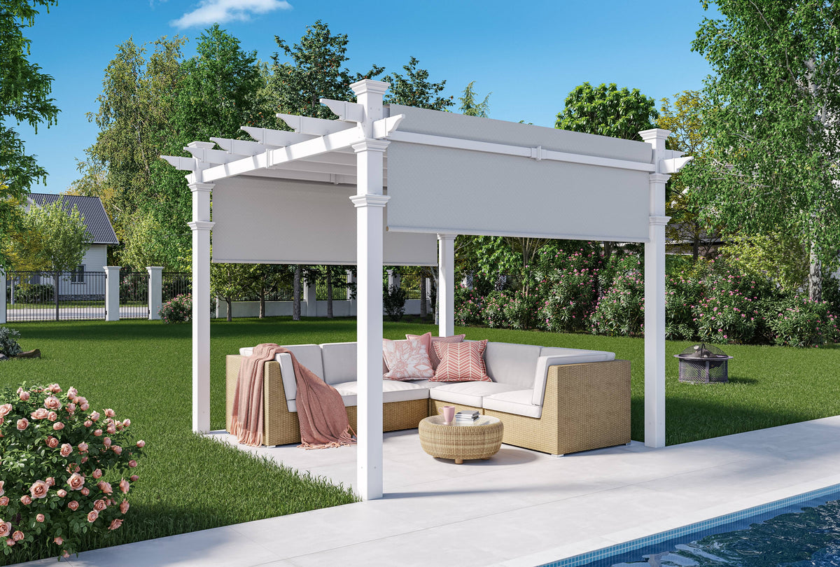 Vita 120"L x 120"W x 108"H Vinyl Malibu Canopy Pergola, White, VA42057