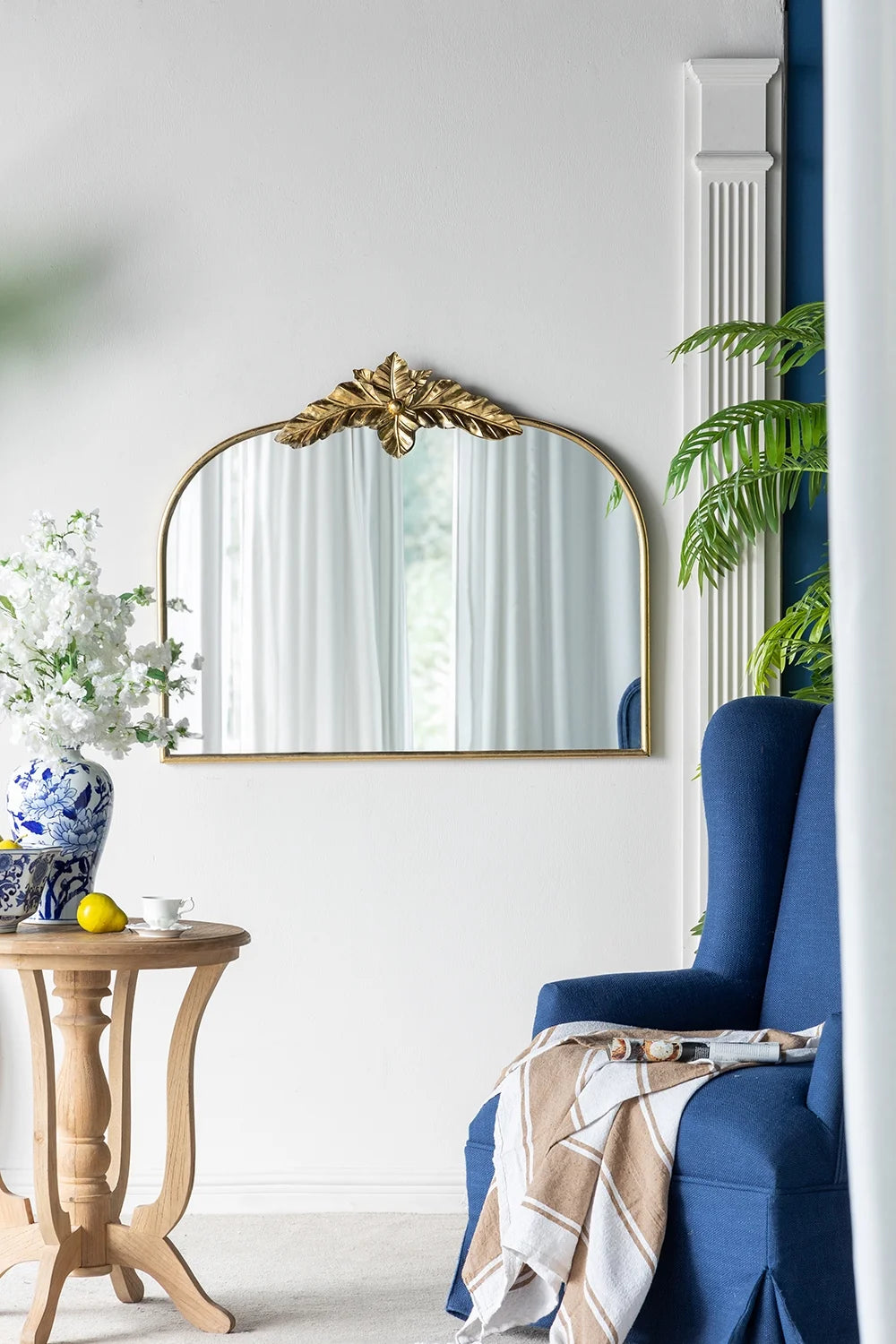A&B Home Arched Gold Wall Mirror with Leaf Accent 39.6" x 2" x 35"