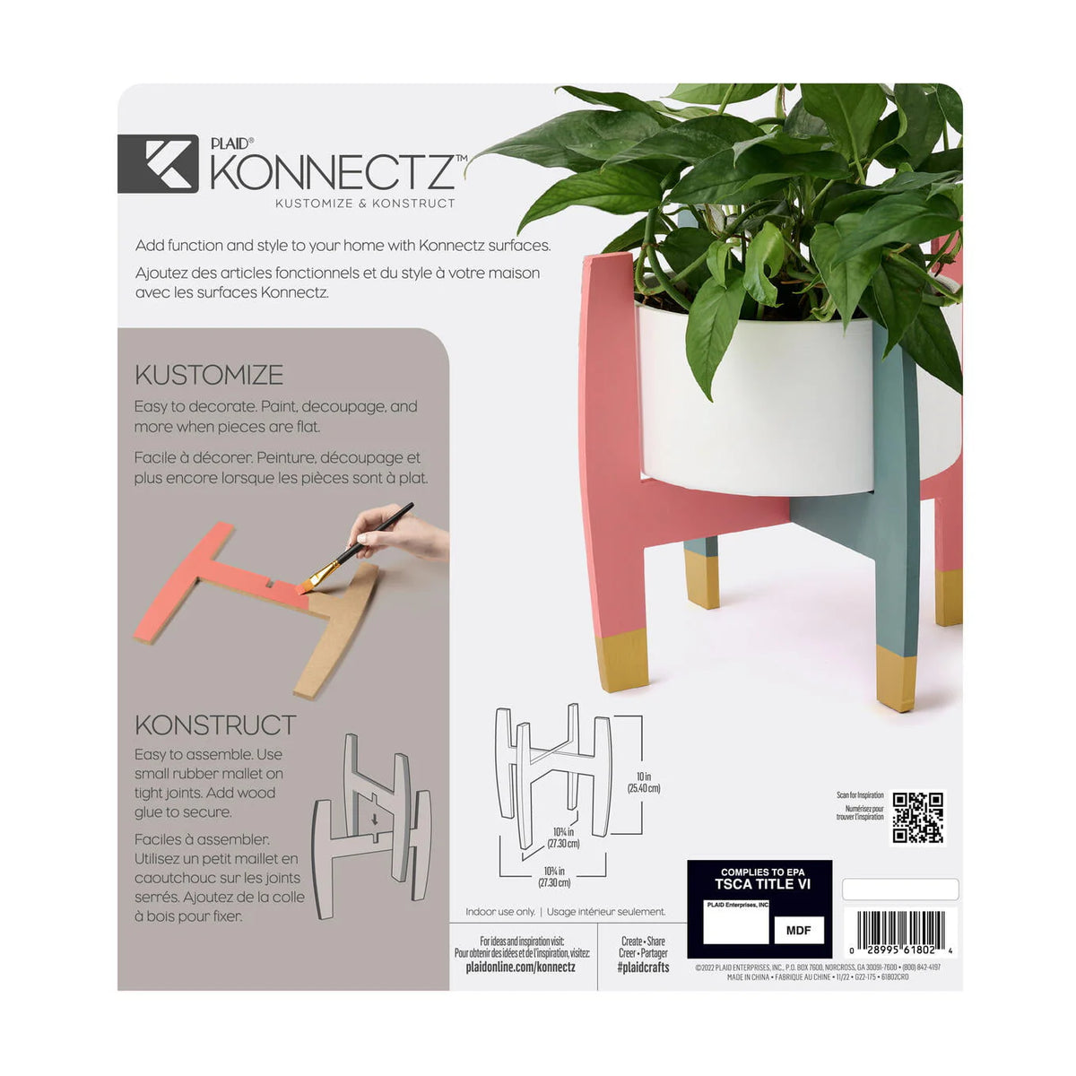 Konnectz Wood Surfaces Plant Stand, 10" x 10"