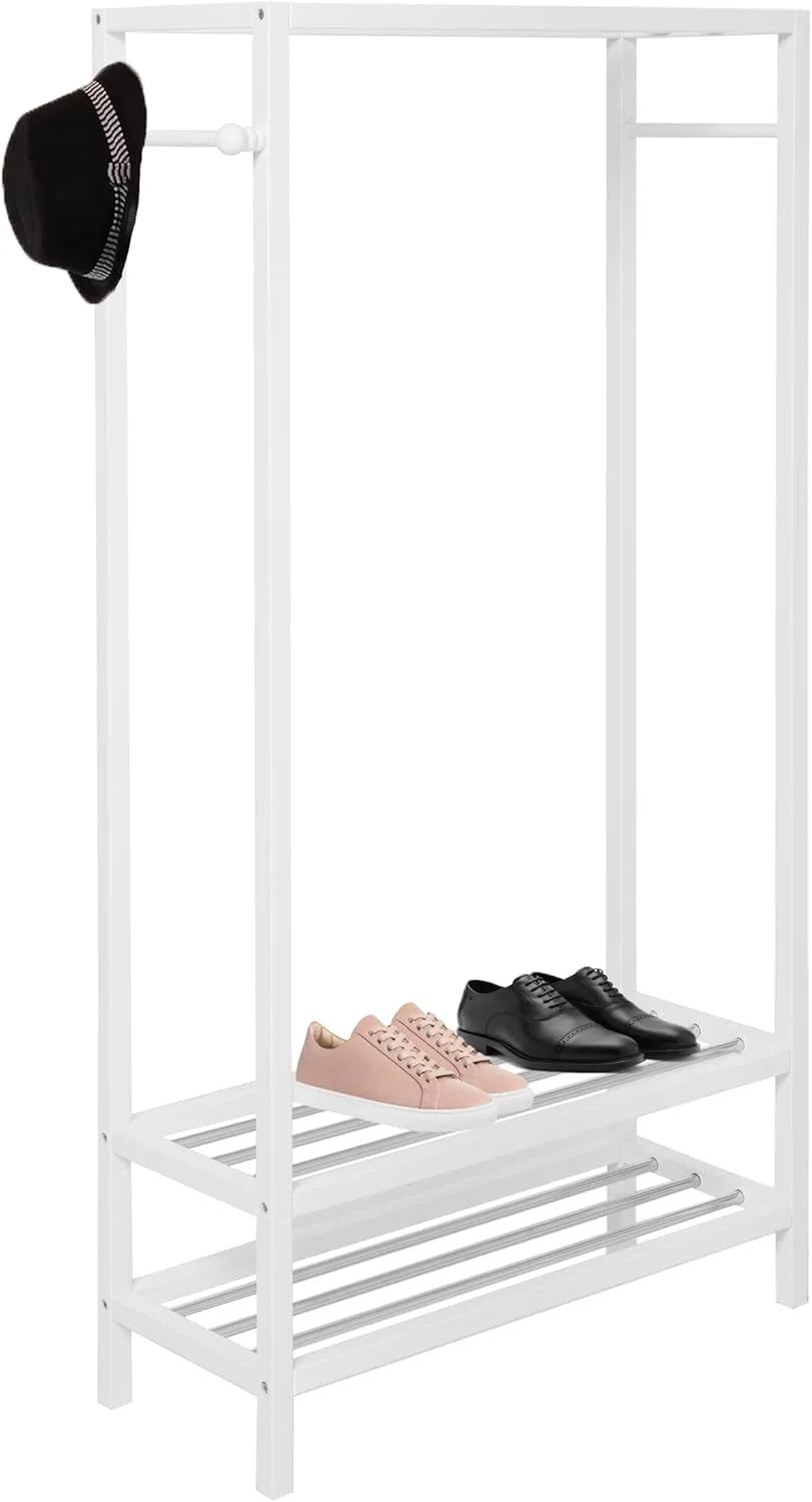 Legacy Decor 2 Tier Shelves Shoe Garment Coat Rack Hanger 65H X 31.5W X 13"D Wooden White Finish