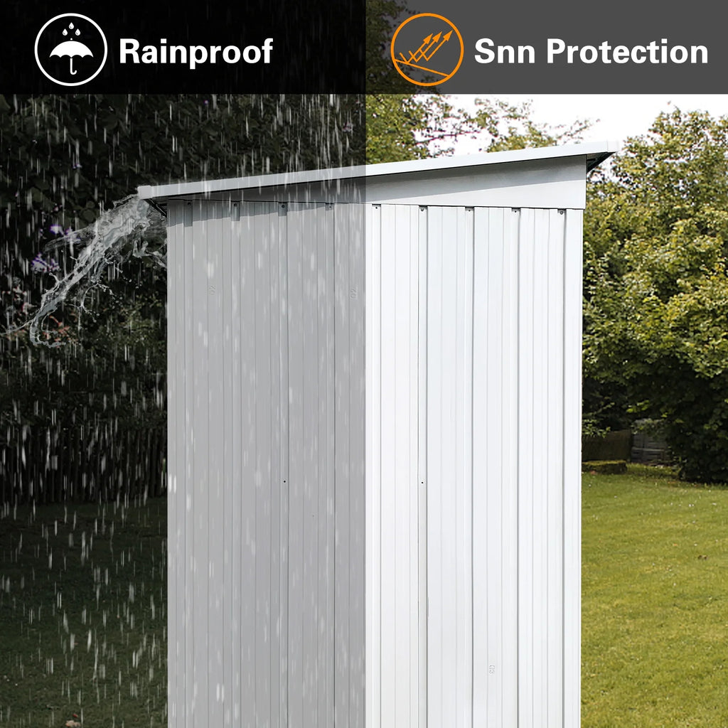 Sesslife Galvanized Steel Outdoor Storage Shed, 5' x 3' x 5.8', White