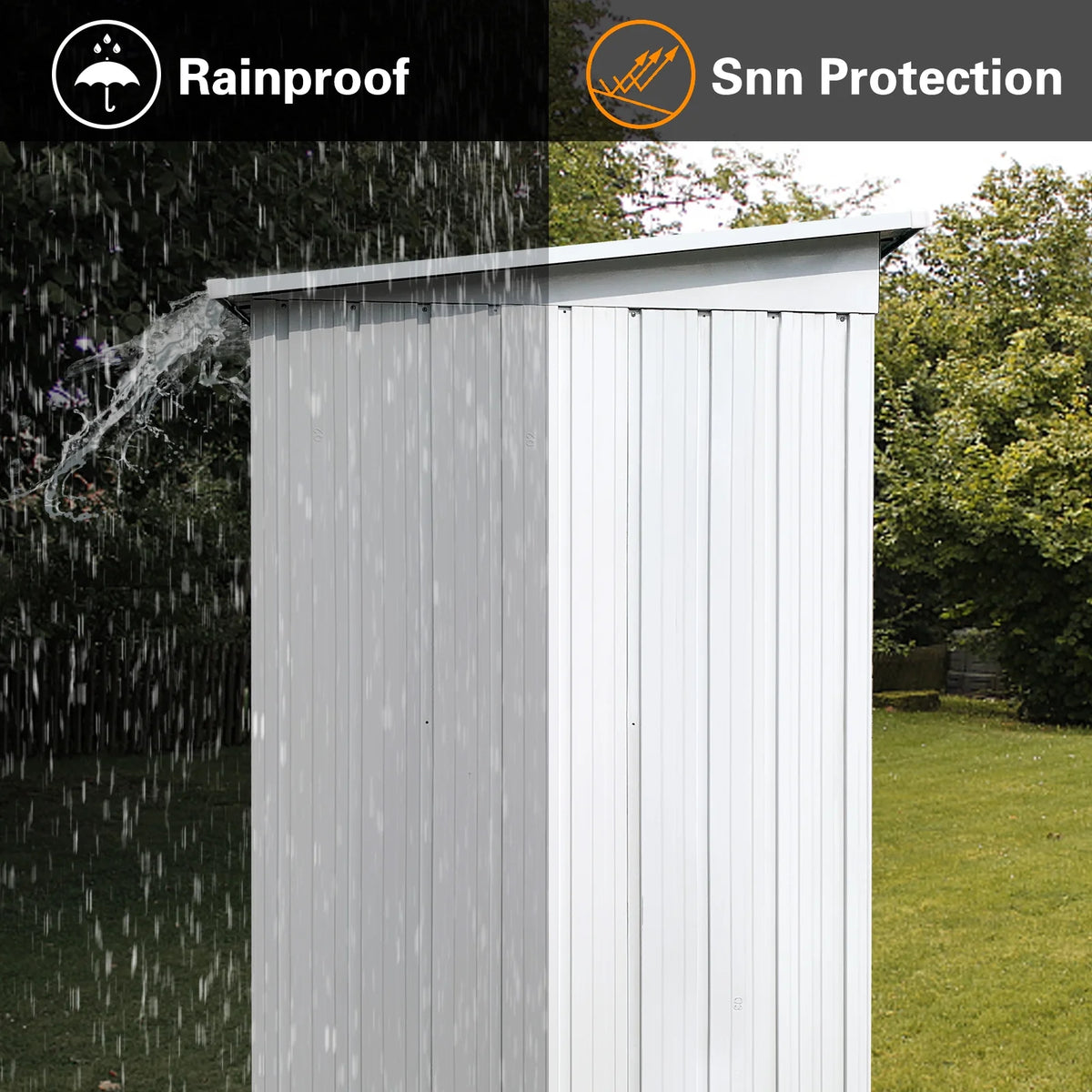 Sesslife Galvanized Steel Outdoor Storage Shed, 5' x 3' x 5.8', White