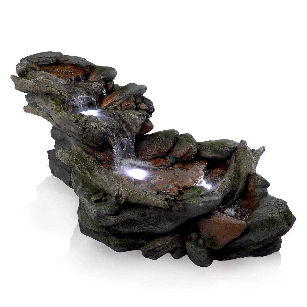 Fontaine de sol en polystone à cascade avec éclairage Alpine Corporation, 59 po x 16 po x 20 po, marron