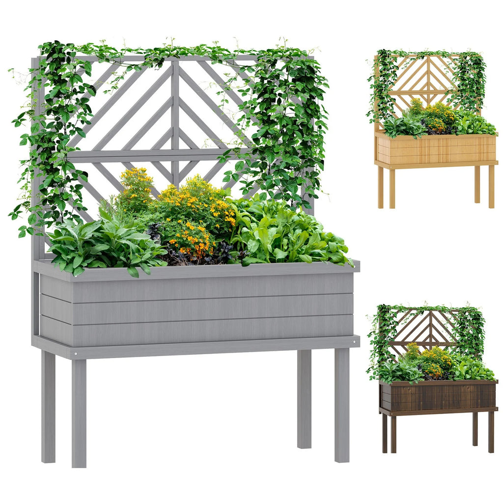 Jardinière surélevée GHooa avec treillis pour plantes grimpantes 104,8 cm L x 45,1 cm P x 139,7 cm H - Gris
