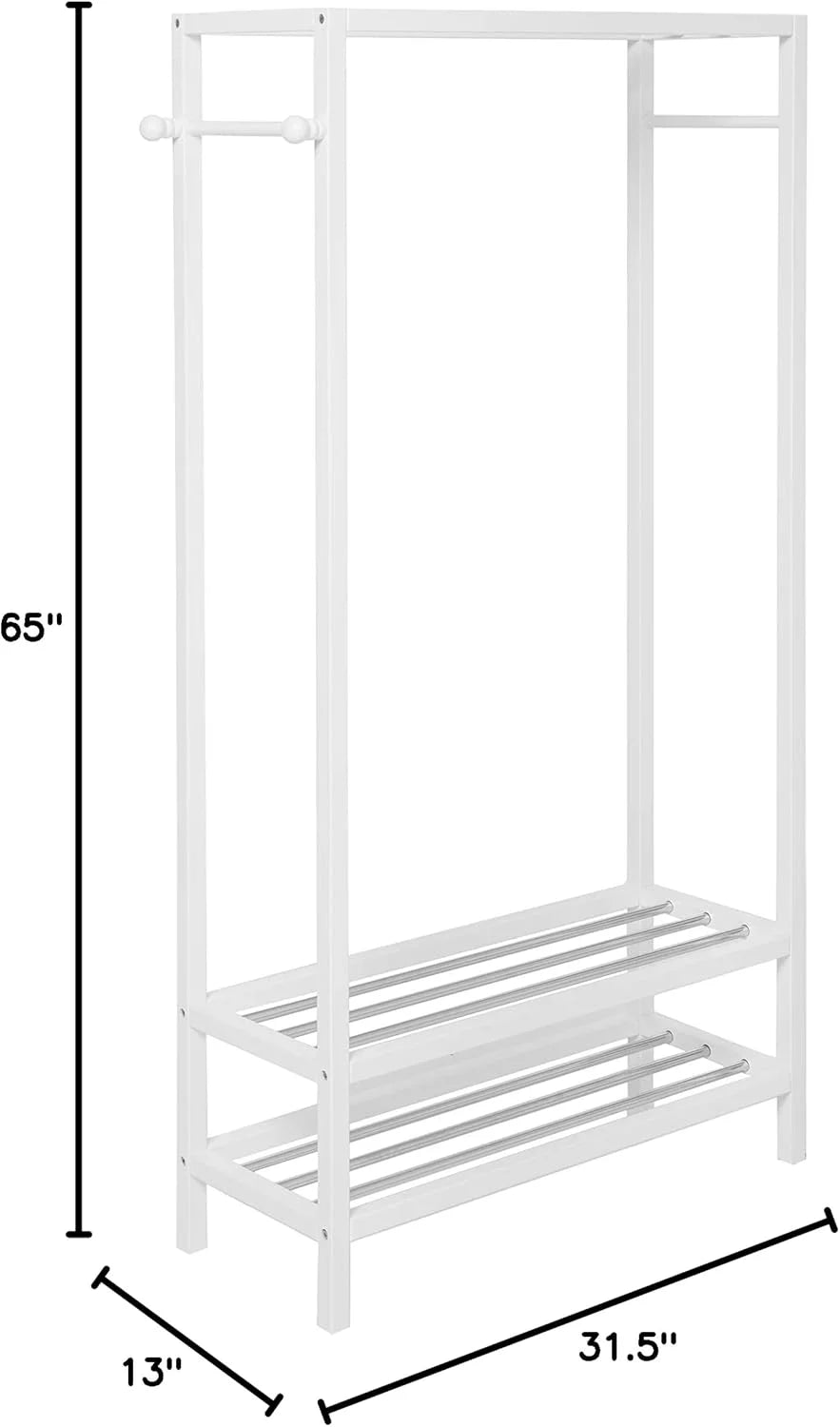 Legacy Decor 2 Tier Shelves Shoe Garment Coat Rack Hanger 65H X 31.5W X 13"D Wooden White Finish