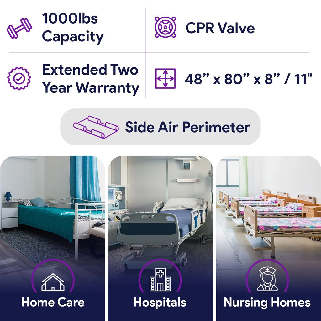 Proheal Bariatric True Low Air Loss Alternating Pressure Air Mattress with Pump & Side Air Perimeter - 42" x 80" x 8/11"