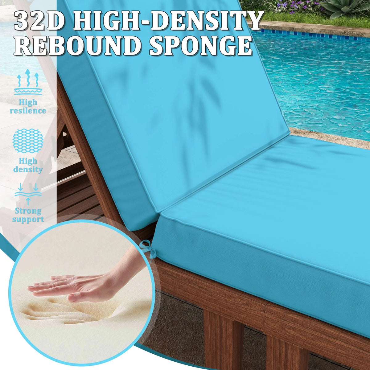 Kimunuk Outdoor Chaise Lounge Cushions set of 2, 80" x 26" x 4" Waterproof Pool Beach Recliner Replacement Cushions with Ties, Navy