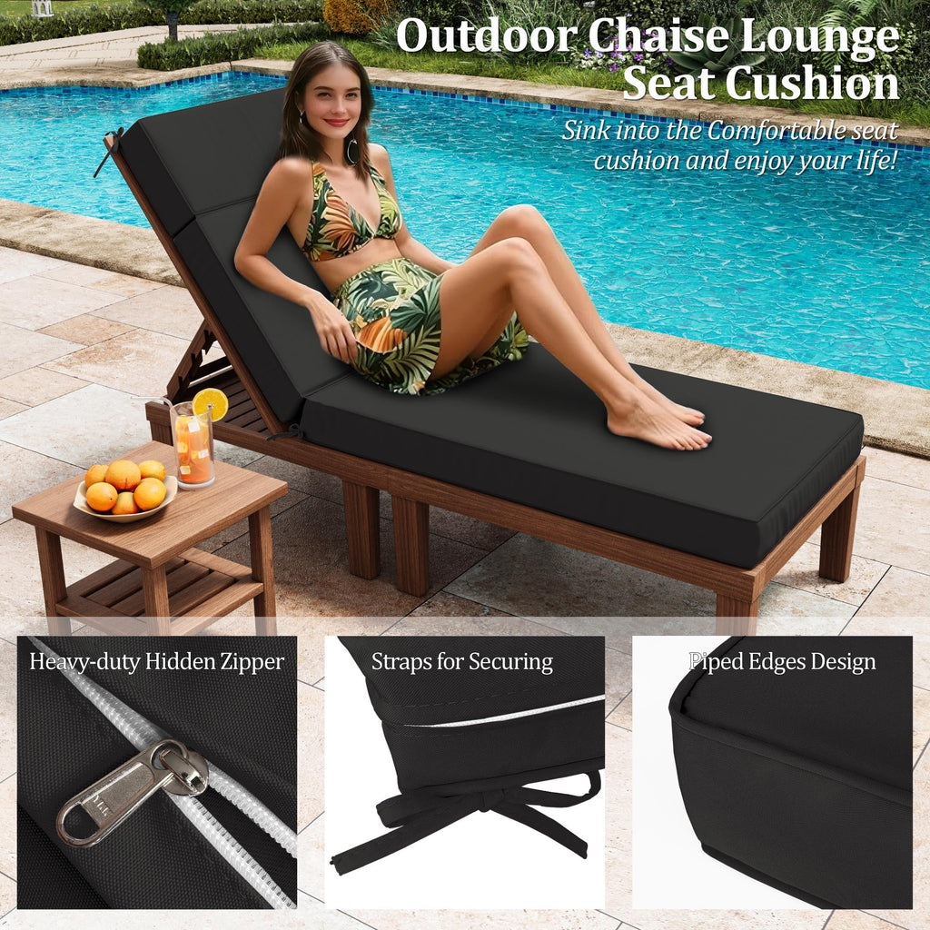 Kimunuk Outdoor Chaise Lounge Cushions set of 2, 80" x 26" x 4" Waterproof Pool Beach Recliner Replacement Cushions with Ties, Navy