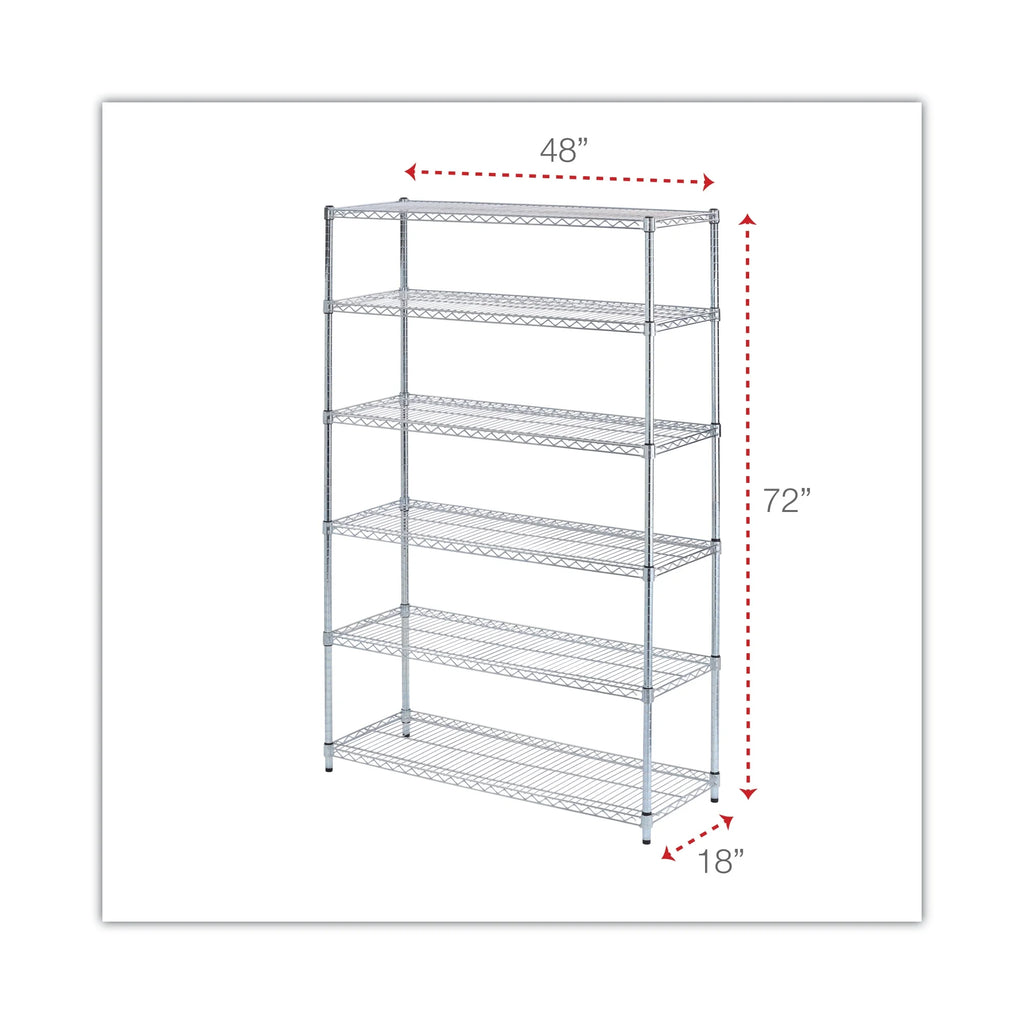 Alera NSF Certified 6-Shelf Wire Shelving Kit, 48w x 18d x 72h, Silver