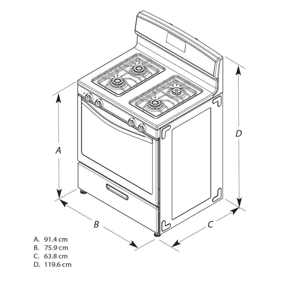 Brand New Amana(R) AGR6303MMW Gas Range with Bake Assist Temps, Dimensions 46" H x 30" W x 28" D, Weight 136lbs