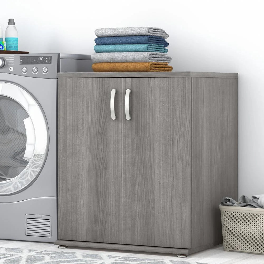 Bush Business Furniture Universal Laundry Room Cabinet 28W x 25D x 34H Engineered Wood 2 Shelf Garage Cabinet with Brushed Nickel Platinum, Gray