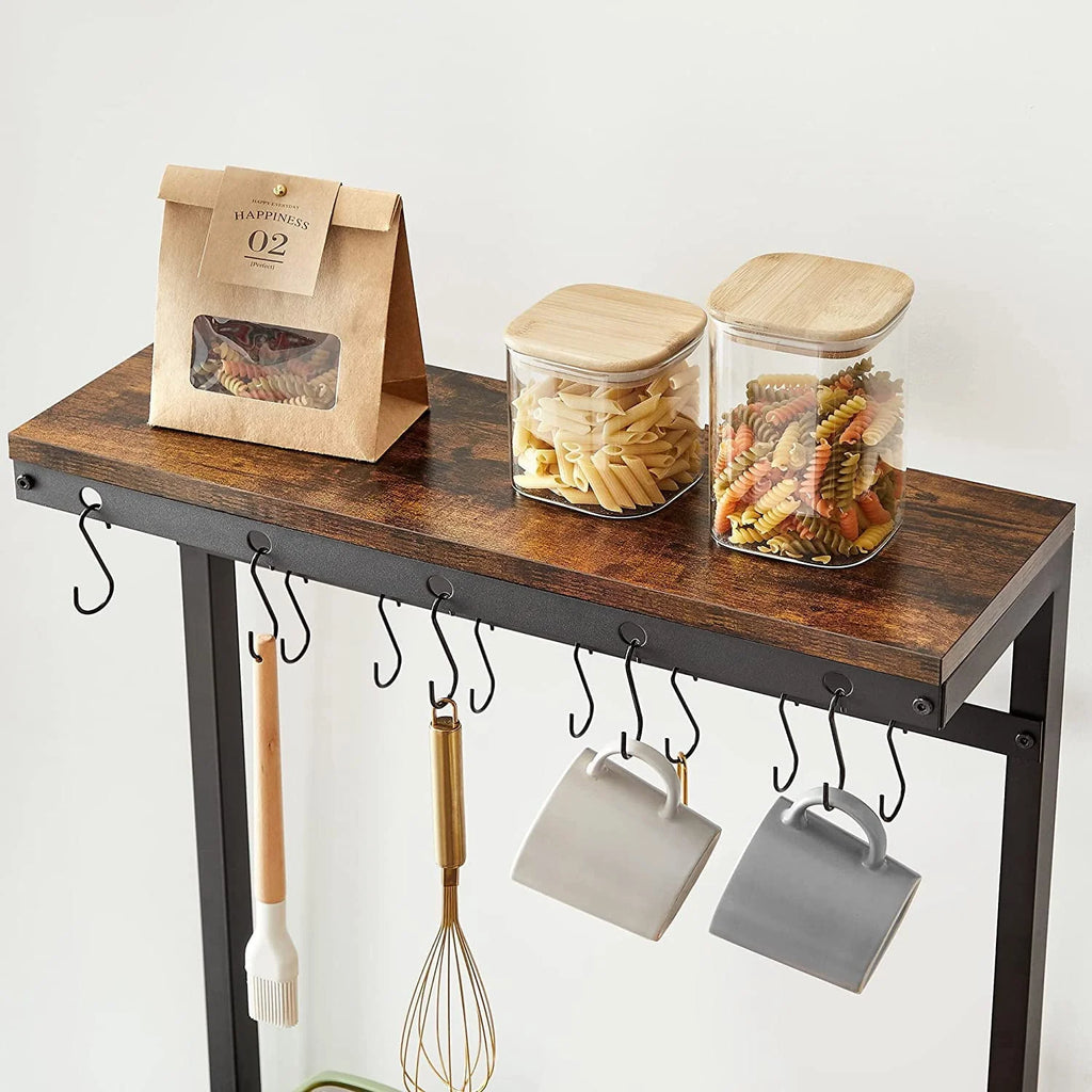VASAGLE Kitchen Baker's Rack Microwave Oven Stand with Storage Shelves & 12 Hooks Industrial 15.7 x 23.6 x 59.6 Inches Rustic Brown and Black