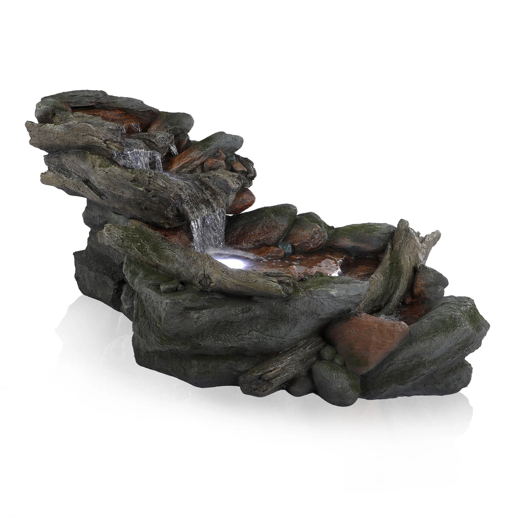 Fontaine de sol en polystone à cascade avec éclairage Alpine Corporation, 59 po x 16 po x 20 po, marron