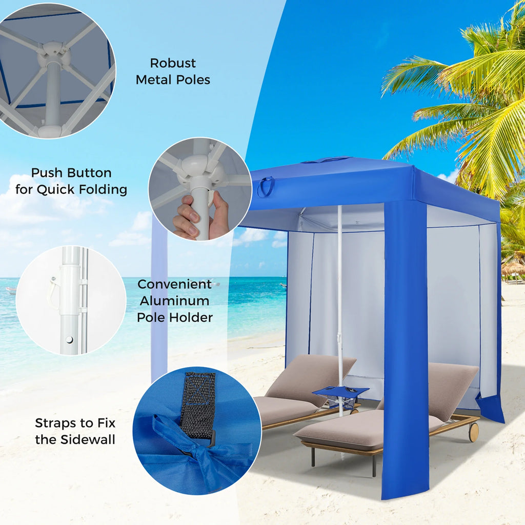 Tente de plage cabane Costway 6,6 pi x 6,6 pi, bleu