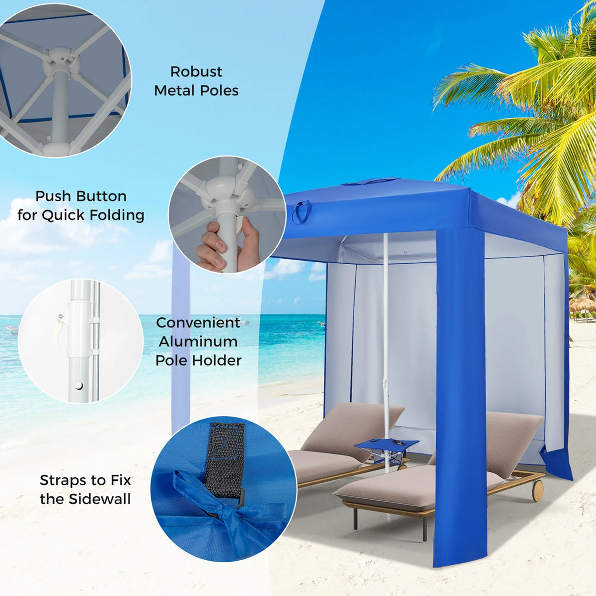 Tente de plage cabane Costway 6,6 pi x 6,6 pi, bleu