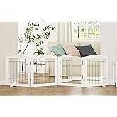 PAWLAND Extra Wide Dog gate for The House, Doorway, Stairs, Dog Fences Indoor, Freestanding Foldable Wooden Pet Gates for Dogs, Set of Support Feet Included, 96 in Wide 30 in Tall, 4 Panels White