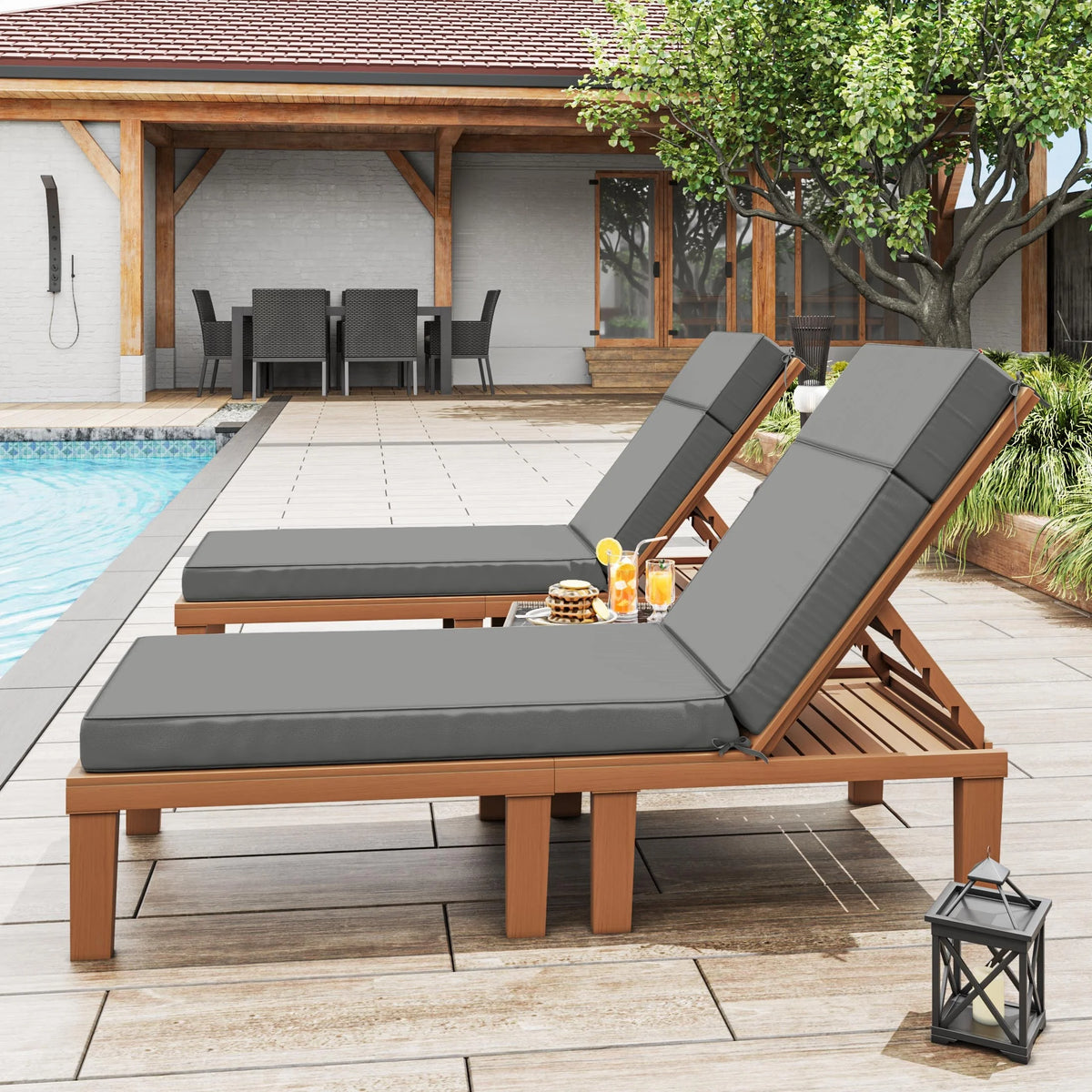 Kimunuk Outdoor Chaise Lounge Cushions set of 2, 80" x 26" x 4" Waterproof Pool Beach Recliner Replacement Cushions with Ties, Navy
