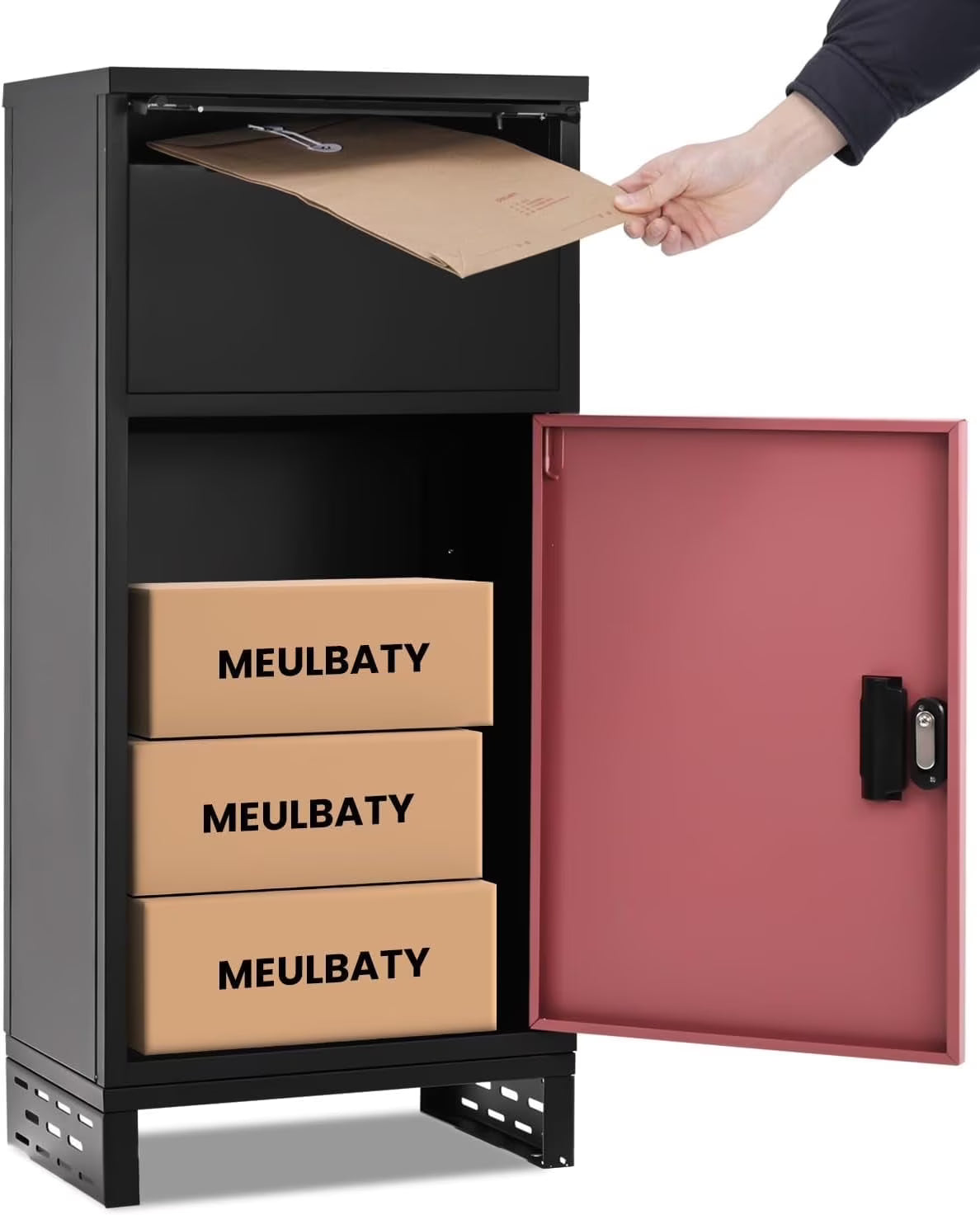 FICISOG Outside Package Delivery Boxes, Extra Large Locking Parcel Drop Box, 17" x 11" x 34" Package Safe Box with Keys