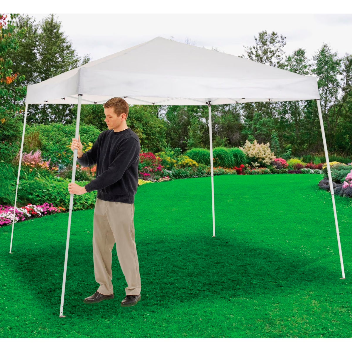 Tonnelle pliante portable, pieds inclinés, 3 m (L) x 3 m (l) x 2,72 m (H), blanc