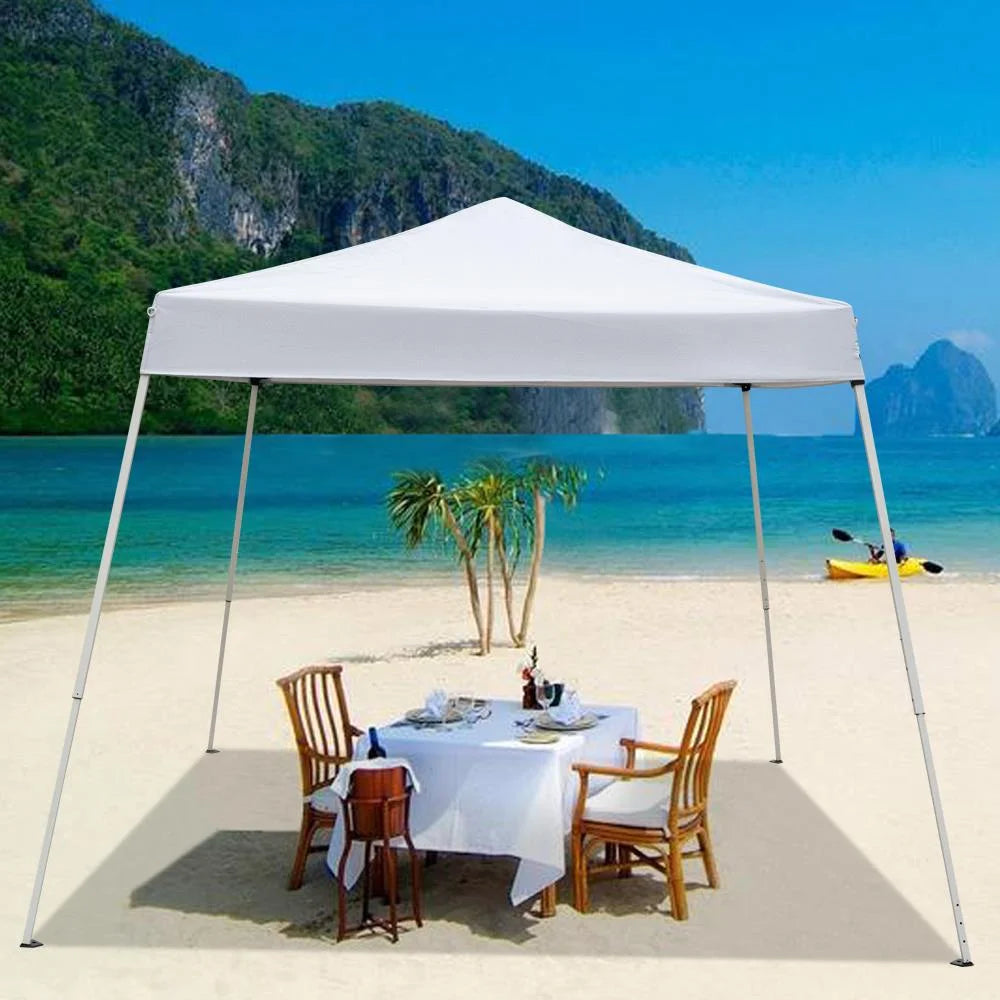Zimtown Tonnelle pliante extérieure 10 pi x 10 pi (base) / 8 pi x 8 pi (toit), auvent de plage, blanc