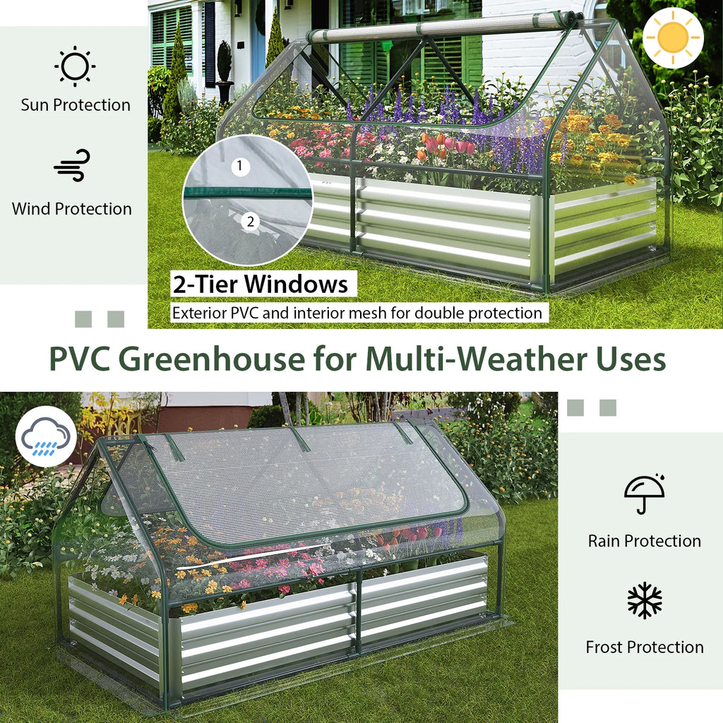 Bac de jardin surélevé galvanisé Topbuy 183 cm x 91 cm x 91 cm avec serre, jardinière sans fond avec housse transparente, kit de bac de plantation extérieur