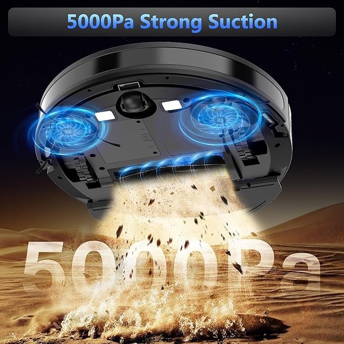 Tikom Robot Vacuum and Mop Combo, 5000Pa Robotic Vacuum Cleaner, 150 Min Max, App & Remote Control, Ideal for Hard Floor, Carpet, Pet Hair, Self-Charge(G8000 Max)